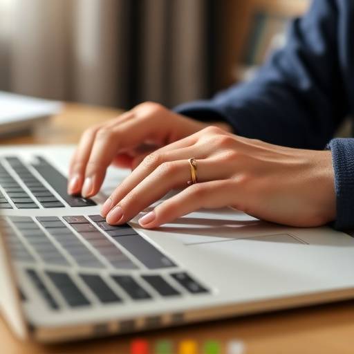 A close-up of a person's hands typing on a laptop, focusing on resume writing and online job searching.